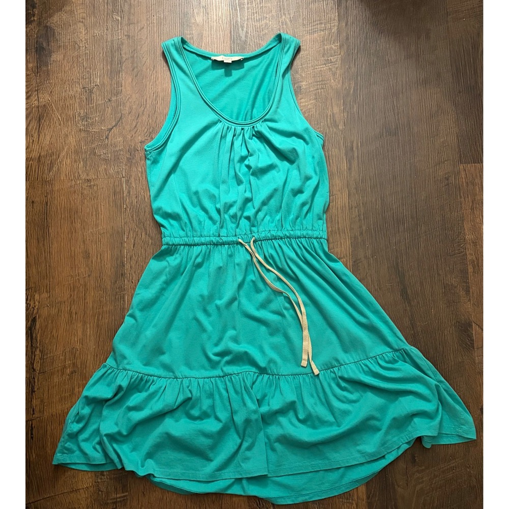 Ann Taylor LOFT Teal Green Sleeveless Ruffle Hem Drawstring Knit Tiered Dress XS